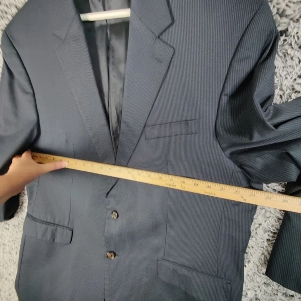 Ralph Lauren Mens Classic Dark Academia Pinstripe Suit Jacket 46L Grey Wool
